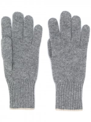 Кашемировые перчатки с контрастной отделкой Brunello Cucinelli. Цвет: серый