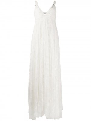 Платье из тюля с вышивкой и V-образным вырезом Maria Lucia Hohan. Цвет: белый