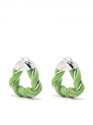 Витые серебряные серьги-кольца Bottega Veneta. Цвет: зеленый