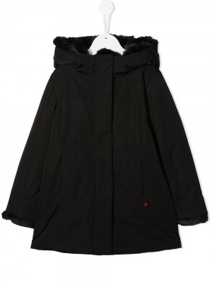 Пальто с капюшоном и искусственным мехом Woolrich Kids. Цвет: черный