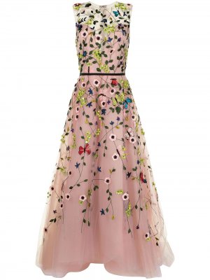 Вечернее платье из тюля с цветочным декором Monique Lhuillier. Цвет: розовый
