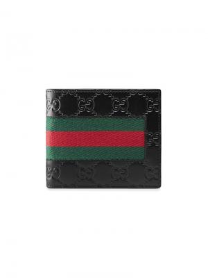 Бумажник  Signature с отделкой Web Gucci. Цвет: черный