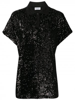 Рубашка-поло с пайетками Saint Laurent. Цвет: черный