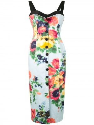 Приталенное платье с цветочным принтом Carolina Herrera. Цвет: разноцветный