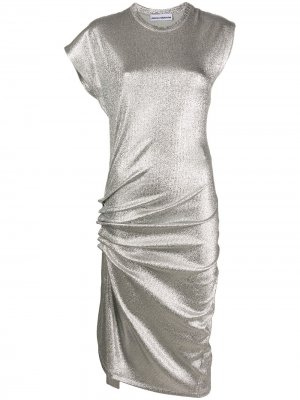 Присборенное платье из джерси Paco Rabanne. Цвет: серебристый