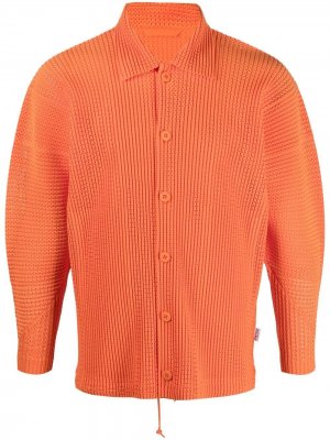 Рубашка с плиссировкой и длинными рукавами Homme Plissé Issey Miyake. Цвет: оранжевый