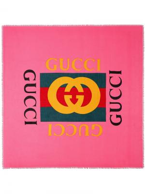 Шаль с принтом логотипа Gucci. Цвет: розовый