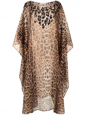 Платье миди с леопардовым принтом Roberto Cavalli. Цвет: коричневый
