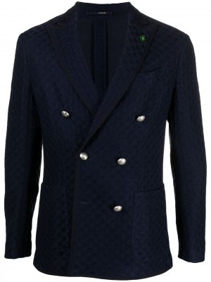 Стеганый двубортный пиджак Lardini. Цвет: синий