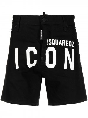 Джинсовые шорты с принтом Icon Dsquared2. Цвет: черный
