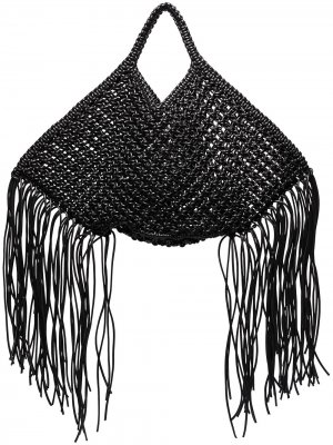 Большая плетеная сумка-тоут из искусственной кожи Yuzefi. Цвет: черный