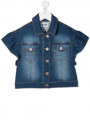 Джинсовая куртка с вышитым логотипом Moschino Kids. Цвет: синий