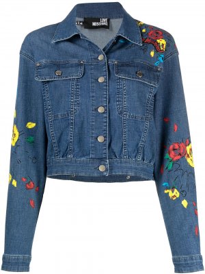 Джинсовая куртка с цветочным принтом Love Moschino. Цвет: синий