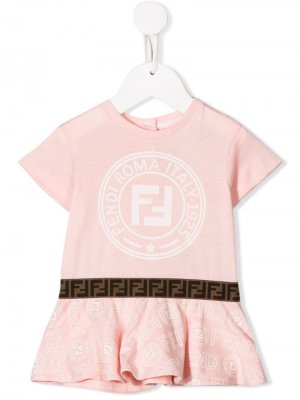 Платье-футболка с логотипом Fendi Kids. Цвет: розовый