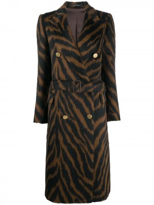 Двубортное пальто с тигровым принтом Tagliatore. Цвет: коричневый