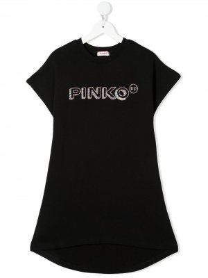 Декорированное платье-футболка Pinko Kids. Цвет: черный