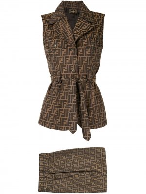 Комплект из юбки и топа с узором Zucca Fendi Pre-Owned. Цвет: коричневый