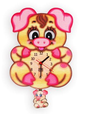 Часы ходики с маятником и подвижными глазками Хрюшка Розочка Ларец Чудес. Цвет: светло-коричневый, розовый