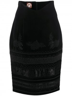 Бархатная юбка-карандаш 1980-х годов с вышивкой A.N.G.E.L.O. Vintage Cult. Цвет: черный