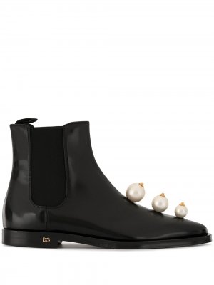Ботинки челси с искусственным жемчугом Dolce & Gabbana. Цвет: черный