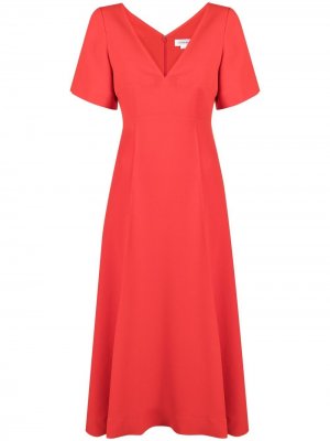 Платье миди с V-образным вырезом и короткими рукавами Victoria Beckham. Цвет: красный
