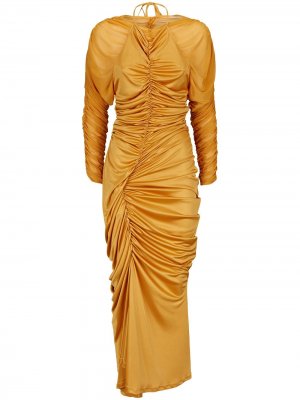 Вечернее платье с длинными рукавами и сборками Richard Malone. Цвет: желтый