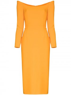 Приталенное платье миди с открытыми плечами Carolina Herrera. Цвет: оранжевый