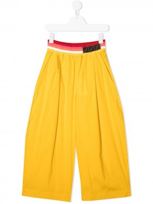 Широкие брюки с логотипом FF Fendi Kids. Цвет: желтый