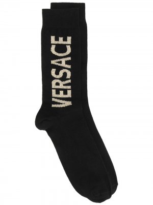 Носки с жаккардовым логотипом Versace. Цвет: черный