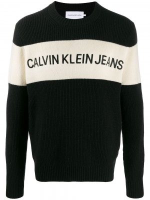 Трикотажный джемпер Bae с логотипом Calvin Klein Jeans. Цвет: черный