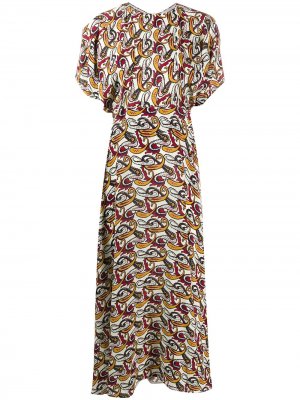 Платье миди с принтом пейсли Victoria Beckham. Цвет: белый