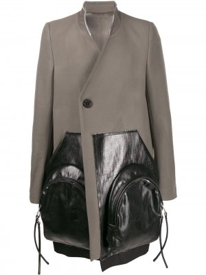 Двубортное пальто с контрастными вставками Rick Owens. Цвет: серый
