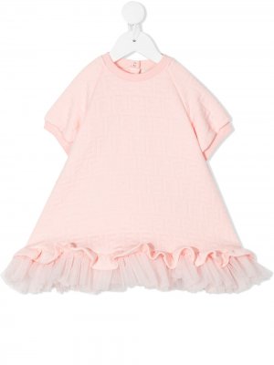 Платье с узором FF и оборками Fendi Kids. Цвет: розовый