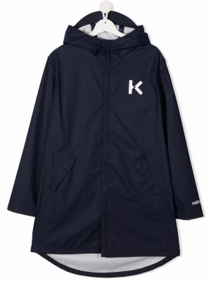 Пальто с капюшоном и логотипом Kenzo Kids. Цвет: синий