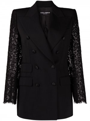 Блейзер с кружевными рукавами Dolce & Gabbana. Цвет: черный