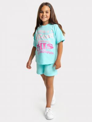 Комплект для девочек (футболка, шорты) бирюзового цвета с принтом Mark Formelle. Цвет: бирюзовый +печать