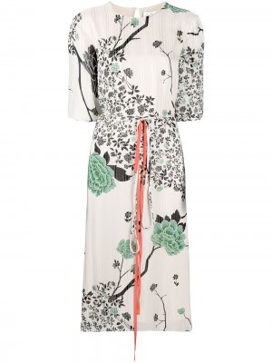 Платье-трапеция миди с цветочным принтом Victoria Beckham. Цвет: нейтральные цвета