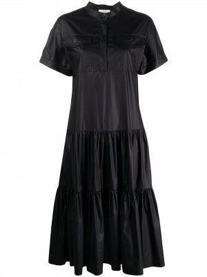 Платье-рубашка с оборками и короткими рукавами Peserico. Цвет: черный