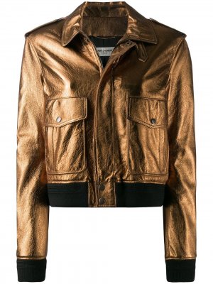 Куртка-бомбер с эффектом металлик Saint Laurent. Цвет: золотистый
