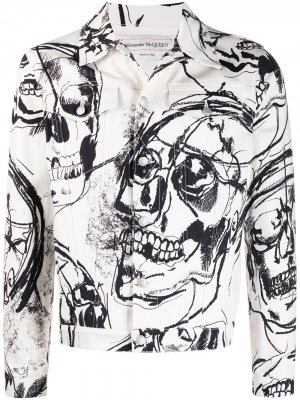 Джинсовая куртка с принтом Skull Alexander McQueen. Цвет: белый