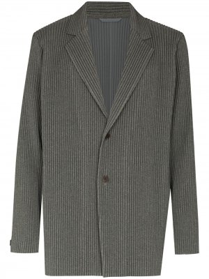 Однобортный плиссированный пиджак Homme Plissé Issey Miyake. Цвет: серый