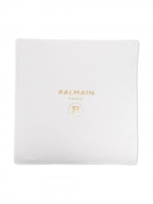Кашемировое одеяло с логотипом Balmain Kids. Цвет: белый