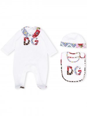 Пижама с цветочным логотипом Dolce & Gabbana Kids. Цвет: белый
