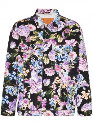 Джинсовая куртка с цветочным принтом Martine Rose. Цвет: черный
