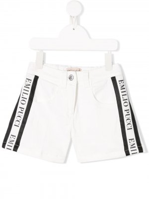 Джинсовые шорты с логотипом Emilio Pucci Junior. Цвет: белый