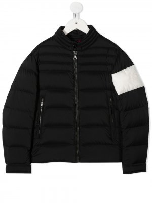 Куртка-пуховик с контрастной полоской Moncler Enfant. Цвет: черный