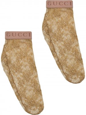 Кружевные носки с эффектом металлик Gucci. Цвет: нейтральные цвета