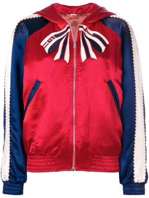 Куртка-бомбер в стиле колор-блок с вышивкой Gucci. Цвет: красный