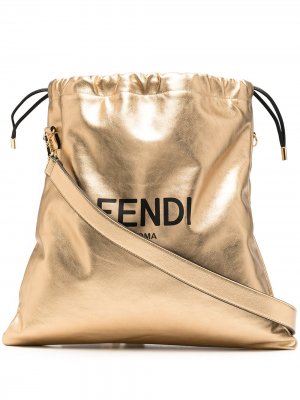 Сумка на плечо с кулиской и логотипом Fendi. Цвет: золотистый