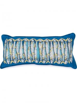 Подушка с принтом сардин Fornasetti. Цвет: синий